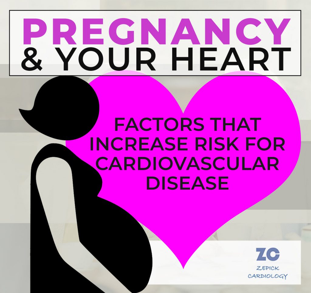 Infographic with pregnant woman and the pregnancy factors that increase women risk for cardiovascular disease